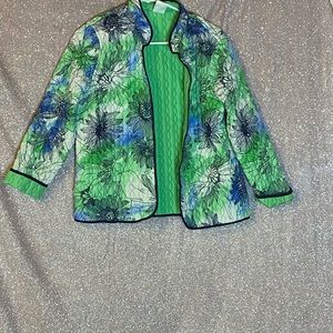 Green blue and white floral blazer